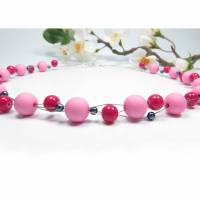 Kette kurz rosa pink blau Perlenkette Collier Halskette Bild 1