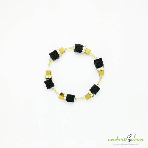 Armband mit Lava- und Hämatit-Würfeln und Strass