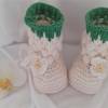 Erstlingset - Baby Mützchen und Schuhchen als Set, farbe weiss grün Bild 4