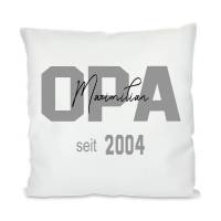 personalisierter Kissenbezug, "Opa seit", weiß, mit Druck, Kindernamen auf Opa, satiniert, Geburtsjahr, Bild 1