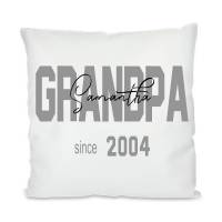 personalisierter Kissenbezug, "Grandpa since", weiß, mit Druck, Kindernamen auf Grandpa, satiniert, Geburtsjahr, Bild 1