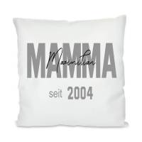 Satinierter Kissenbezug, "Mama seit", weiß, mit Druck, Kindernamen auf Mama, personalisiert, Geburtsjahr, Bild 1