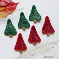 3 gehäkelte Tannenbäume nach Wahl rot oder grün Glitzer - Häkelapplikation,Streudeko,Tischdeko,Weihnachten,Gastgeschenk Bild 1