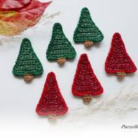 3 gehäkelte Tannenbäume nach Wahl rot oder grün Glitzer - Häkelapplikation,Streudeko,Tischdeko,Weihnachten,Gastgeschenk Bild 4