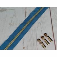 2m Endlosreissverschluss 5mm jeansblau / hellgold Bild 1
