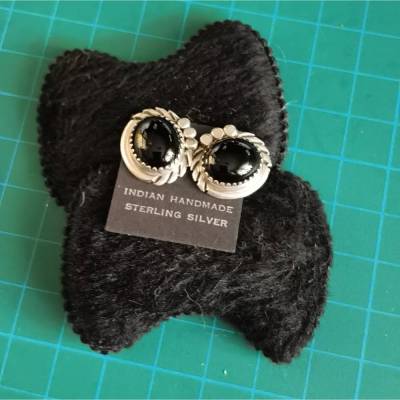 Vintage Onyx Ohrringe 925 Sterling – Clips oder Stecker, Native American Schmuck