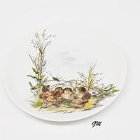 vintage Porzellan Wandteller mit Tiermotiv, Lerchen im Gras, Durchmesser 20 cm Bild 1
