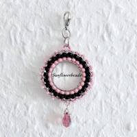 Wechselanhänger aus Glasperlen rosa schwarz, für Charmketten Bild 1