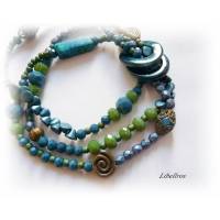 3-reihiges elastisches Armband mit Perlmuttringen - maritim,sportlich,antiker Stil,boho,blau,grün,bronzefarben Bild 1