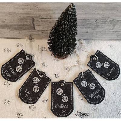 * Geschenk Anhänger mit Glöckchen Motiv *  ITH - 6 x Stickdatei für 10 x 10 Rahmen