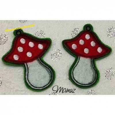 *  Glücks Pilz  *  ITH Anhänger, Glücksbringer, Taschenbaumler, Doodle Stickdatei