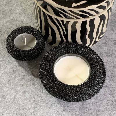 TEELICHTHALTER Donut - fingergestrickt aus schwarzem Kupferdraht - klein oder groß