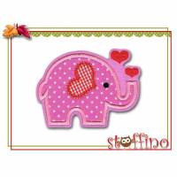Applikation Elefant rosa Karo mit Herzen Bild 1