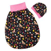 Baby Mädchen Strampelsack Pucksack Schlafsack gefüttert mit Baumwollfleece + Mütze Set Geschenk Geburt "Einhorn" Bild 1