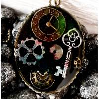 SALE !!! Kette, Halskette,Harzanhänger, handgegossen, Steampunk, Uhr,Zeit Bild 1