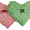 Wärmekissen Füllung Rapssamen Herz Punkte mit Namen - für Babys grün Rosa Form: Herz Rapskissen Körnerkissen Herzkissen Bild 1