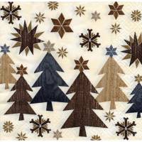 5 Servietten / Motivservietten Weihnachten  Tannenbäume / Sterne / Eiskristalle  Holz Optik  W 83 Bild 1