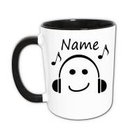Musik Tasse mit Name, Personalisierte Geschenke Weihnachten Geburtstag, Musik Hören, Kopfhörer, Glücklich, Kaffeetasse Bild 1