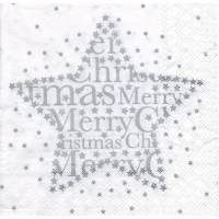 Weihnachten  5 Servietten / Motivservietten    Stern mit Schriftzug merry Christmas silber - weiß W 145 Bild 1