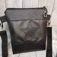 Handtasche Stern Umhängetasche Tasche Glitzer Bag schwarz  mit Anhänger Stern Vintage Stil Geschenkidee Bild 1