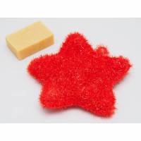 Peelingschwamm Stern in rot von Hand gehäkelt Badeschwamm Massageschwamm Bild 1