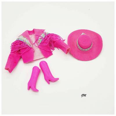 Vintage Barbie Western Outfit – Pink Jacke, Stiefel & Hut aus den 80er Jahren, gebraucht