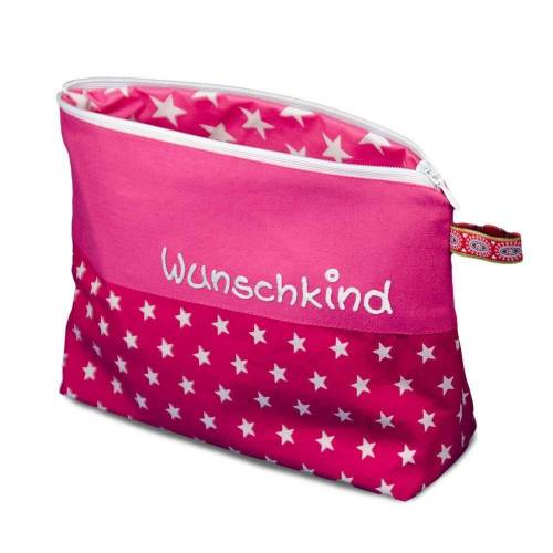 Kulturbeutel 21x16cm Sterne pink mit Namen für Mädchen Kulturtasche Beauty Bag Waschtasche Kosmetiktäschchen