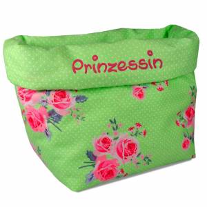 Utensilo Rosen grün mit Namen Stoffkorb Aufbewahrungskorb Korb aus Baumwolle Stoffbox für Bad Nähutensilien Körbchen Sto