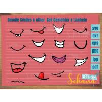 Lustige Gesichtsausdrücke Mund Lächeln im Comic Stil Perfekte Plotterdatei um Masken Mundschutz und ähnliches zu verschö Bild 1