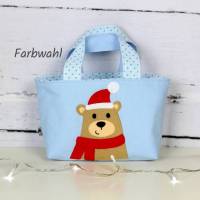Kindertasche ~ Bär mit Weihnachtsmütze | Wendetasche | Personalisiert | Geschenke für Kinder | Mädchen | Junge Bild 1