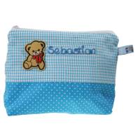 Kulturbeutel Teddybär blau 21x16cm mit Namen für Jungen - personalisierte Kulturtasche Waschtasche Bär für Kinder Bild 1