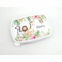 Brotdose mit Namen "Dschungel Tiere" / Brotbox/ Frühstücksbox/ Kindergarten / Schule Bild 1