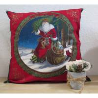 Kissenhülle Weihnachtsmann  mit Geschenkesack 40 x 40 cm Bild 1
