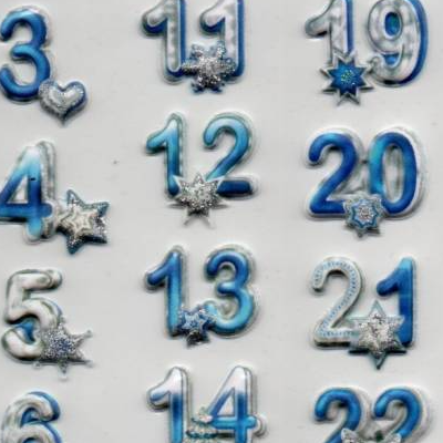 Sticker  Zahlen Adventskalender 1 - 24 softy Sticker blau