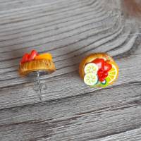 Ohrstecker Mini Obst Törtchen Ohrringe Ohrschmuck modelliert aus Fimo Bild 2