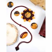 Makramee-Halskette "Sonnenblume" mit Mookait Bild 1