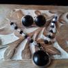 Schmuckset Kette mit Anhänger, SWAROVSKI ELEMENTS Perlen und silberfarbene Stecker schwarz silber Bild 3