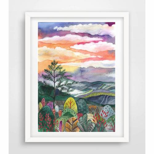 Aquarellbild "Sonnenaufgang" (kein Druck, sondern Originalbild), Wasserfarben auf Papier, 300 g/m2 papier, 21 x