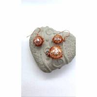 SCHMUCKSET: Ohrringe & Anhänger - mit Draht umhäkelte Perlen kupfer Bild 1
