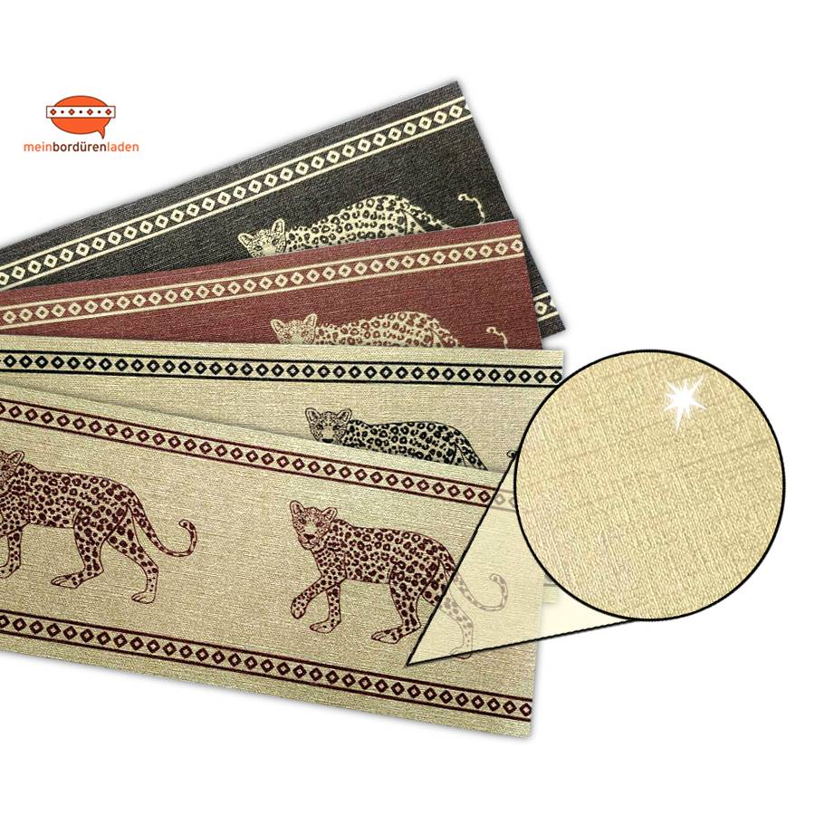 Metallic Bordüre - Gold : Leopard | Vinyl-Vliesbordüre - edler  Metallic-Effekt - 15 cm Höhe