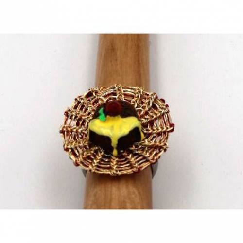 KAFFEEKRÄNZCHEN.......Edelstahl Wechselring mit handgestrickter Wendescheibe