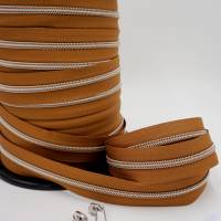 1m endlos Reißverschluss inkl. 3 Zippern - breit metallisiert caramel - silber Bild 2