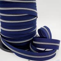 1m endlos Reißverschluss inkl. 3 Zippern - breit metallisiert dunkelblau - silber Bild 2
