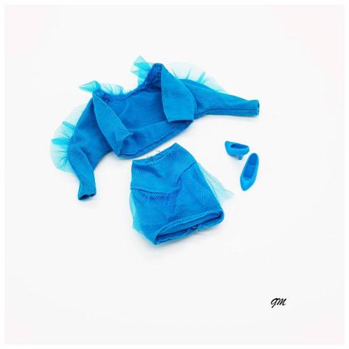 Vintage Barbie 3-teiliges Set Rock & Top mit Schuhen in Türkis – 80er Jahre, gebraucht