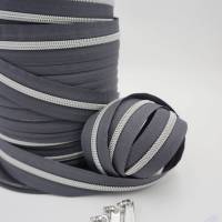 1m endlos Reißverschluss inkl. 3 Zippern - breit metallisiert dunkelgrau - silber Bild 2