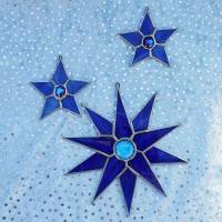 Drei blaue Tiffany Sterne, Vintage Handarbeit Bild 1