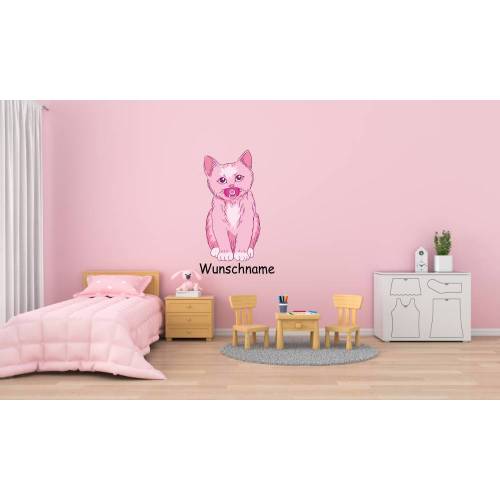 Wunderschönes Wandtattoo Pink Cat für das Kinderzimmer, Spielzimmer,konturgeschnitten in 11 Größen ab 20 cm B x 40 cm H