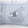 Kissen 30cmx40cm grau/hellblau/weiß gemustert  Elefant im Segelboot und Wunschname Bild 3