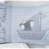 Kissen 30cmx40cm grau/hellblau/weiß gemustert  Elefant im Segelboot und Wunschname Bild 4