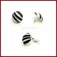 Schmuckset "Zebra" Cabochon Ohrstecker/ Ohrclips und Ring, Acryl 18mm schwarz/weiß, versilbert, Geschenk Bild 1